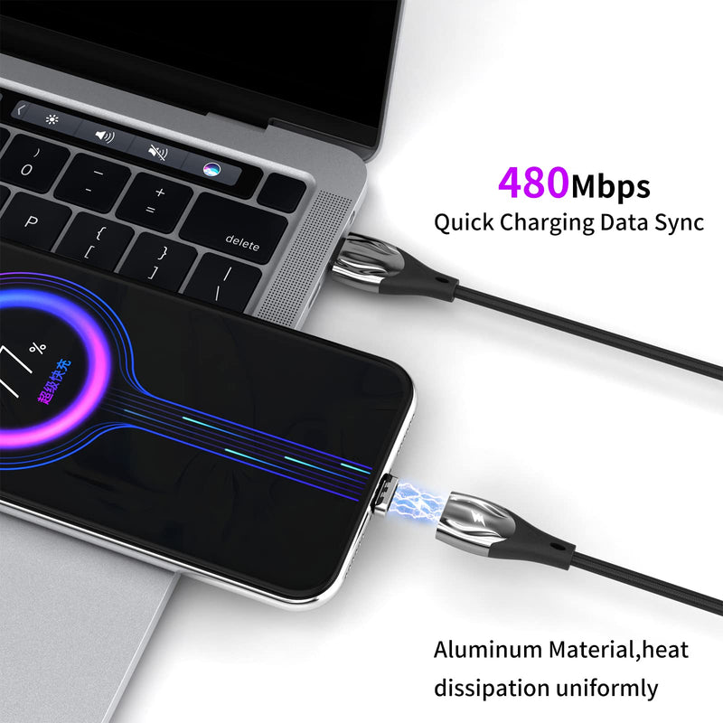 100W Magnetic Charging Cable,Magnetic Right Angle USB C Cable,480Mbps Data Transfer,5A Fast Charging,Compatible with USB C Device (4, Black 5a, 100W) Grey