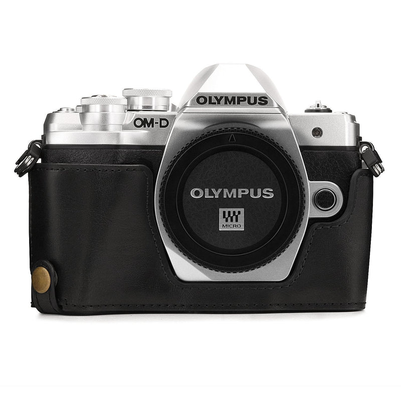 MegaGear MG1350 Ever Ready Leather Camera Half Case compatible with Olympus OM-D E-M10 Mark III - Black