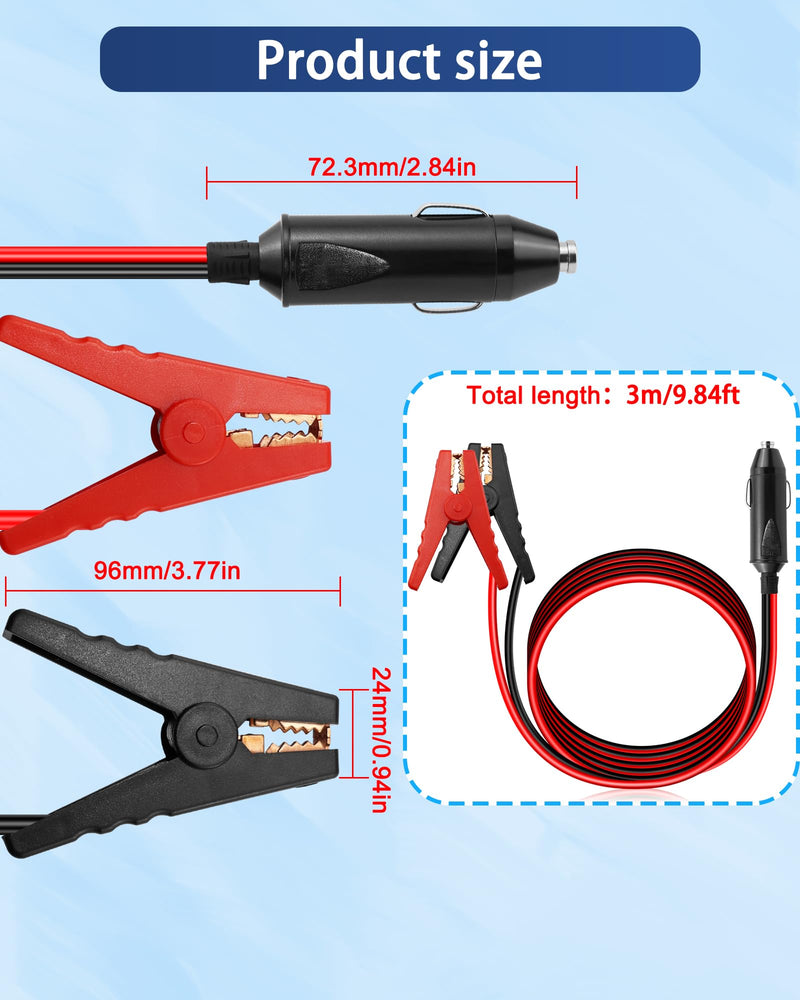 10FT Alligator Clamp to Male Cigarette Lighter Cable,12V/24V 18AWG Cigarette Lighter Male to Battery Clips Adapter Extension Cord with 10A Fuse