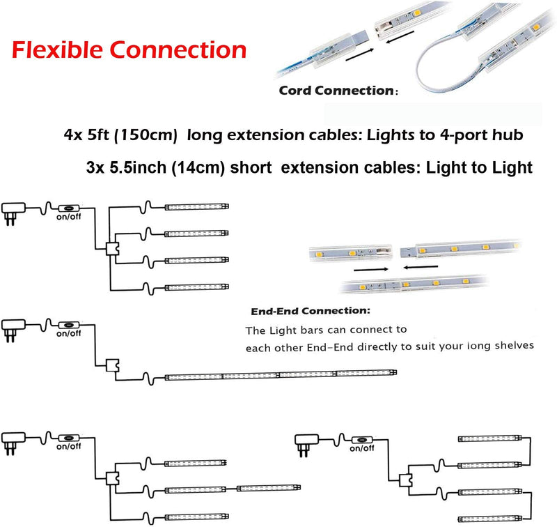 Cefrank LED Display Light Bars - 4X 16inch Linkable Slim Light Strip Kit - Series + Parallel Connection - Plug n Play - Soft Warm White 3000K Warm White (3000K)