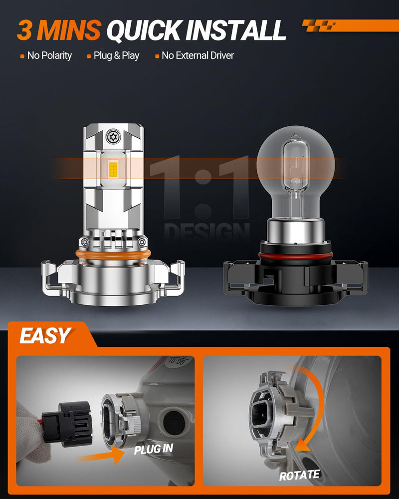 SEALIGHT 2504/5202 LED Fog Light Bulbs, 17000LM 800% Upgrade 5201 5202 PS24W, PSX24W 2504 LED Fog Lights 6500K, Long-Lasting Fog Lights, Clearance Light Marker Ligh, 1:1 Size Compact Design White F3A 5202