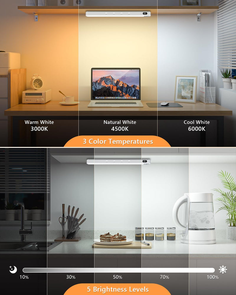 WILLED Under Cabinet & Closet Lights, Motion Sensor, Rechargeable, Magnetic, 3 Color Temps, Dimmable LED Light Bar for Indoor Kitchen Counter (4 Pack, White) 4 Pack