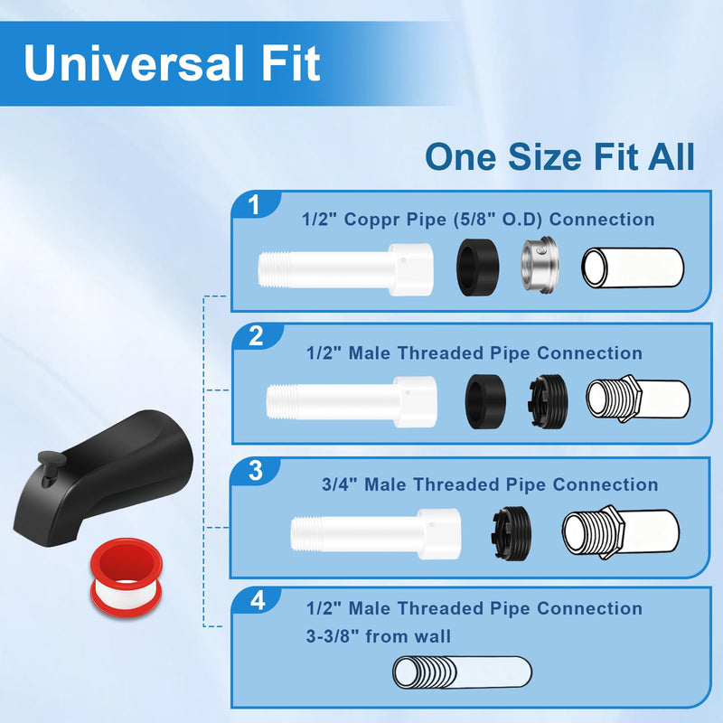 Tub Shower Trim Kit, Matte Black Shower Knob and Bath Tub Spout, for Price/Pfister Verve and 3 Handle Tub Faucet, for 1/2" Copper Connection, 1/2" and 3/4" Male Thread Connection (Matte Black)