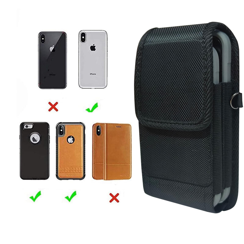 Nylon Dual Phone Holster Case for iPhone 17 16 15 14 13 12 11 Pro Max/Plus, Large Belt Clip Cell Phone Case for Galaxy S25 S24 S23 S22 S21 S20 Ultra,Fits 2 Phones with Case On（Black）