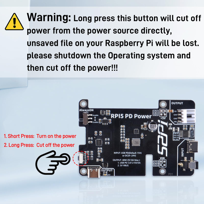 GeeekPi PD Power Expansion Board for Raspberry Pi 5 8GB 4GB, with Always-ON Switch, Automatic Startup and Manual Power Control Function