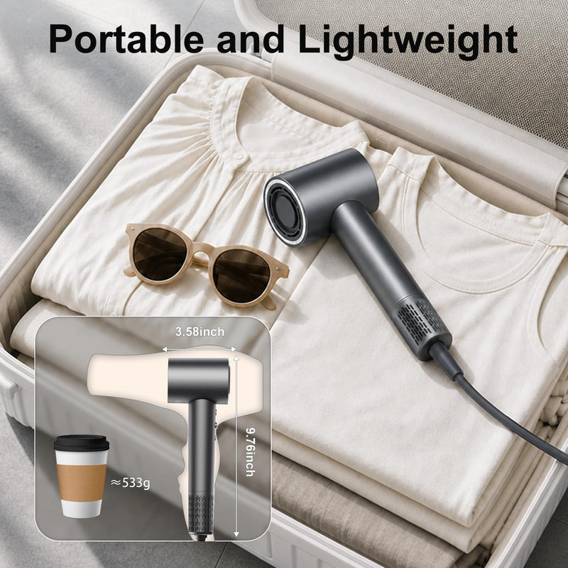 FAMOO Hair Dryer, 160,000 RPM High-Speed Ionic Blow Dryer with Diffuser and Concentrator Nozzle, 500 Million Negative Ions,Fast Drying, Smart Heat Control,LED Display,Quiet,for All Hair Types Amber Gold