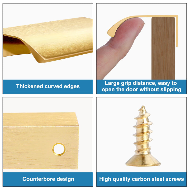 CozyTower 10 Pack Dark Gold Edge Finger Pulls for Cabinets, 6" Kitchen Cupboard Handles Modern Aluminum Concealed Tab Drawer Pulls for Closet Door, Brushed Dark Gold 6" (150mm) - 10 Pack Brushed Gold