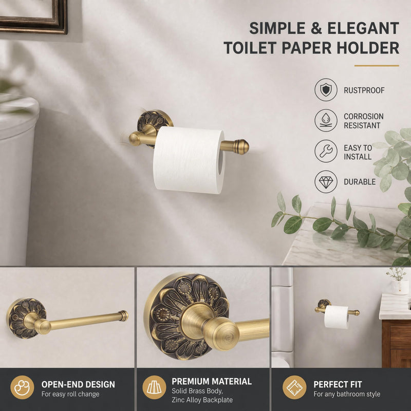 Antique Brass Toilet Paper Holder Wall Mount,Vintage Toilet Paper Holder,Antique Bathroom Accessories Toilet Roll Holder Toilet Tissue Holder Floral