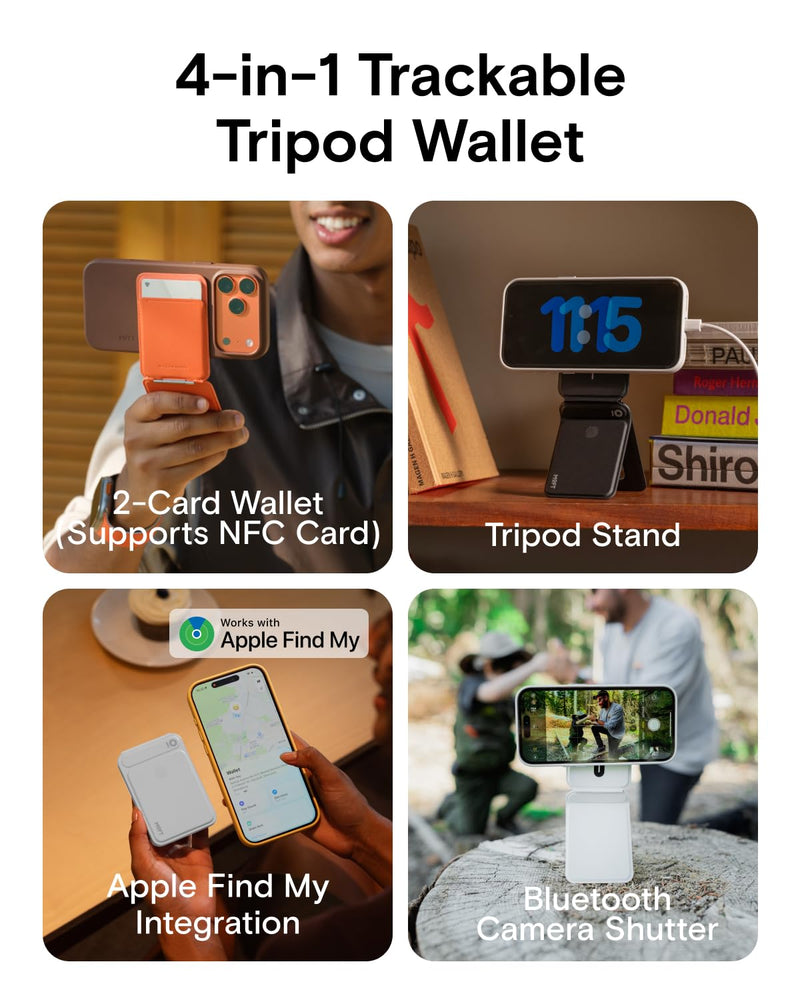 MOFT Trackable Tripod Wallet for Selfie,4-in-1 MagSafe Find My Phone Wallet | Hold 1-2 Cards | Adjustable Phone Stand | Multi-Angle | Capture Button | Stylish&Minimalist | MOVAS Leather |Commuting&Travel Jet Black