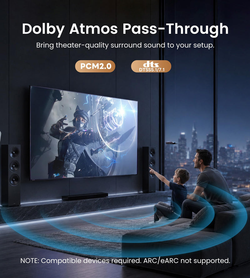 8K@60Hz HDMI Switch 3 in 1 Out with 2.6ft HDMI Cable & Remote, 4K@120Hz Aluminum HDMI 2.1 Switch Splitter with Auto-Switching, Supports HDCP 2.3 HDR 10+ Dolby Vision/Atmos 48Gbps for PS5, Xbox,Switch