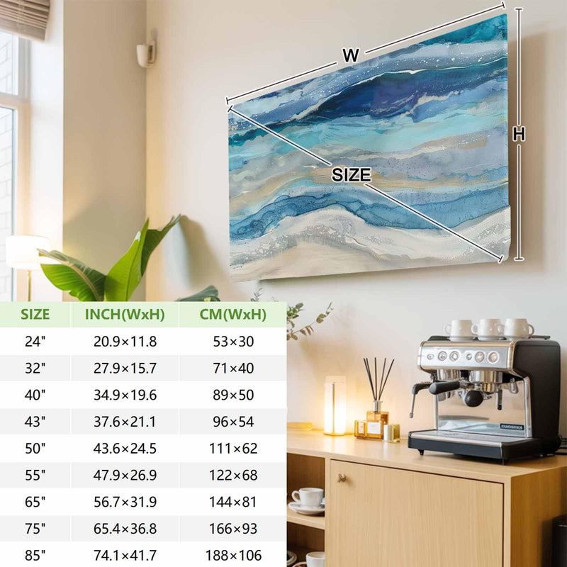 Blue Coastal TV Cover Indoor Elastic TVs Screen Protector, Summer Beach Nautical Monitor Covers Inside Dust Proof Slipcover, Modern Abstract Art 65 Inch TV Cover for Flat or Curved TVs 65"TV Blue Beige