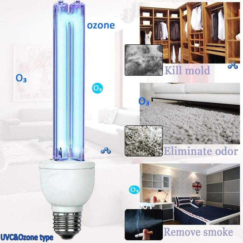BAIMNOCM 2 Pack UV Light Bulb with Ozone 25 Watt, UVC Bulb 185nm/254nm Dual Wavelength for Whole Room (Up to 400 Sq.Ft), E26 Base 2 Pack ( Ozone )