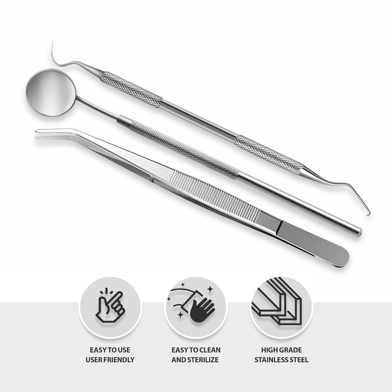 SURGICAL ONLINE 45pcs Adults Basic Economy Professional Dental Hygiene Kit Plaque Remover Set, Stainless Steel Tools, Tarter Scraper, Tooth Pick, Dental Scaler and Mouth Mirror Plier Instruments Home