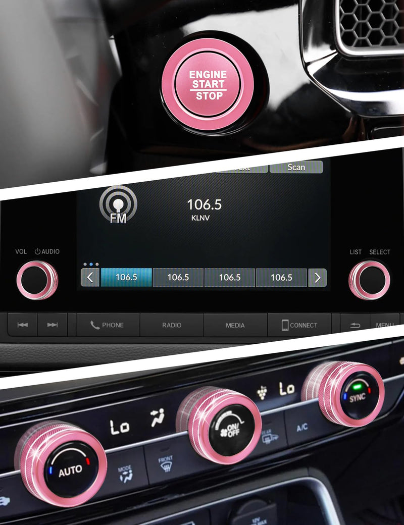 for Honda Civic Accessories 2022-2025 & Accord/CRV/HRV/Acura Integra 2023-2025, ADX 2025 - A/C & Audio Knob Covers, Hazard Light, Push Start Button Cover/Ring 8pcs (7-inch Screen, Pink) 7-inch screen