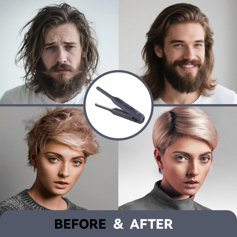  [AUSTRALIA] - VIKICON Beard Straightener for Men with 3 Heat Settings, Thin Hair Curler | Cordless Rechargeable Pencil Straighteners and Curler, Portable for Beard, Short Hair, Pixie Cuts, Daily Hair Styling, Black