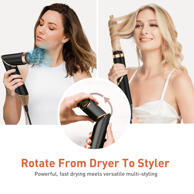 TANSHINE Foldable 5 in 1 Auto Wrap Hair Styler Brush | Foldable rotating handle, 1000W, dual voltage 100-240V, 3 temps 50/80/105°C, 5 heads, ionic, UK plug Black