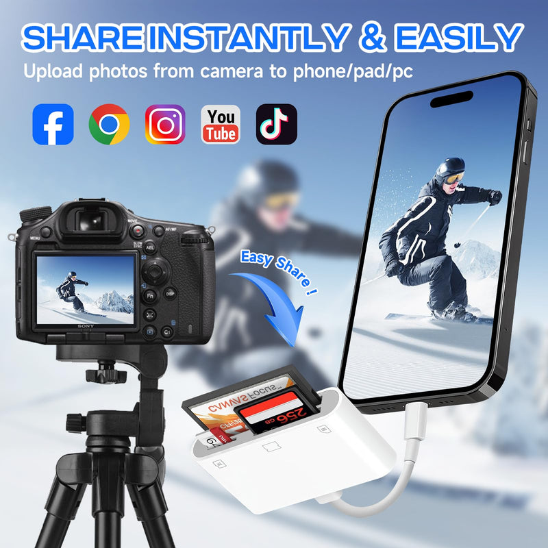 USB C SD Card Reader for iPhone 17/16/15/iPad/Mac, 3 in 1 USBC Memory Card Reader with Compact Flash/CF/SD/TF Card, Digital Camera Adapter iPhone SD Card Reader Compatible with MacBook Pro/Air Three Slots(SD+TF+CF for USBC)