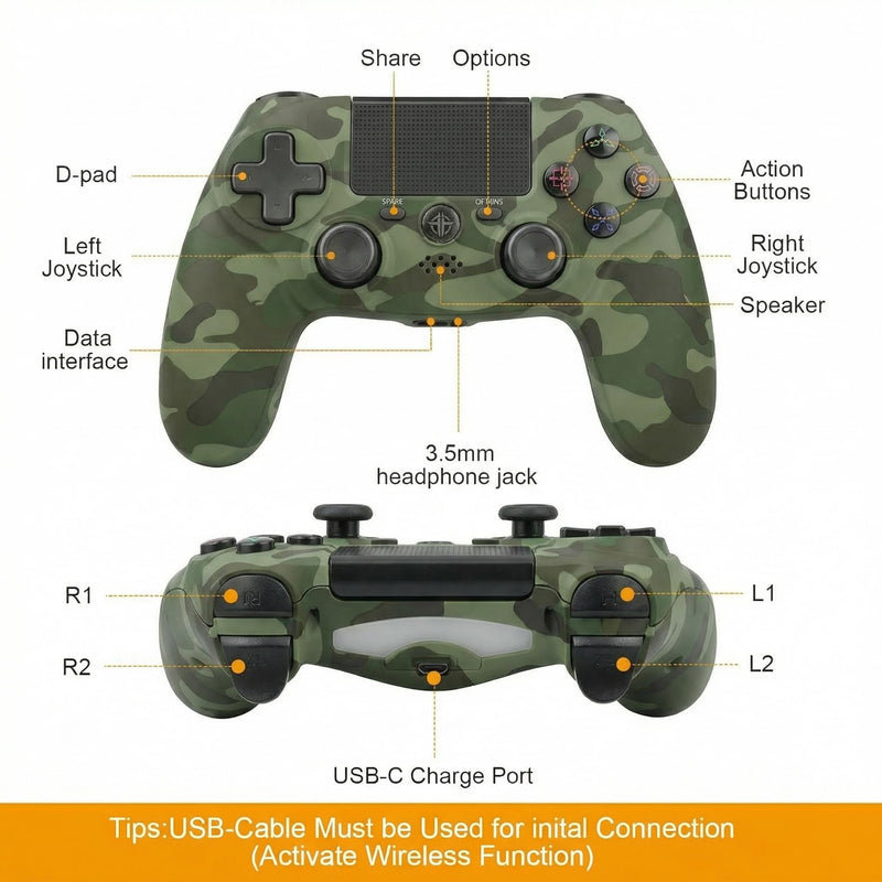 citnh Wireless Controller for P-4, Compatible with P4/PC Camo Green | 1000mAh battery, Ergonomic Grip, Type-C port, Hall Effect Joysticks