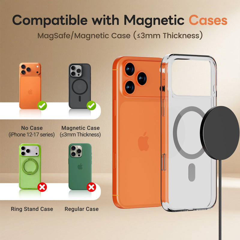 MagSafe 25W Magnetic Wireless Charger Fast Charging Pad for iPhone | Compatible with iPhone 17 17e 16 15 14 Pro Max Google Pixel 10, Slim Compact, For Desk Bedside Travel, Black - 2Pack