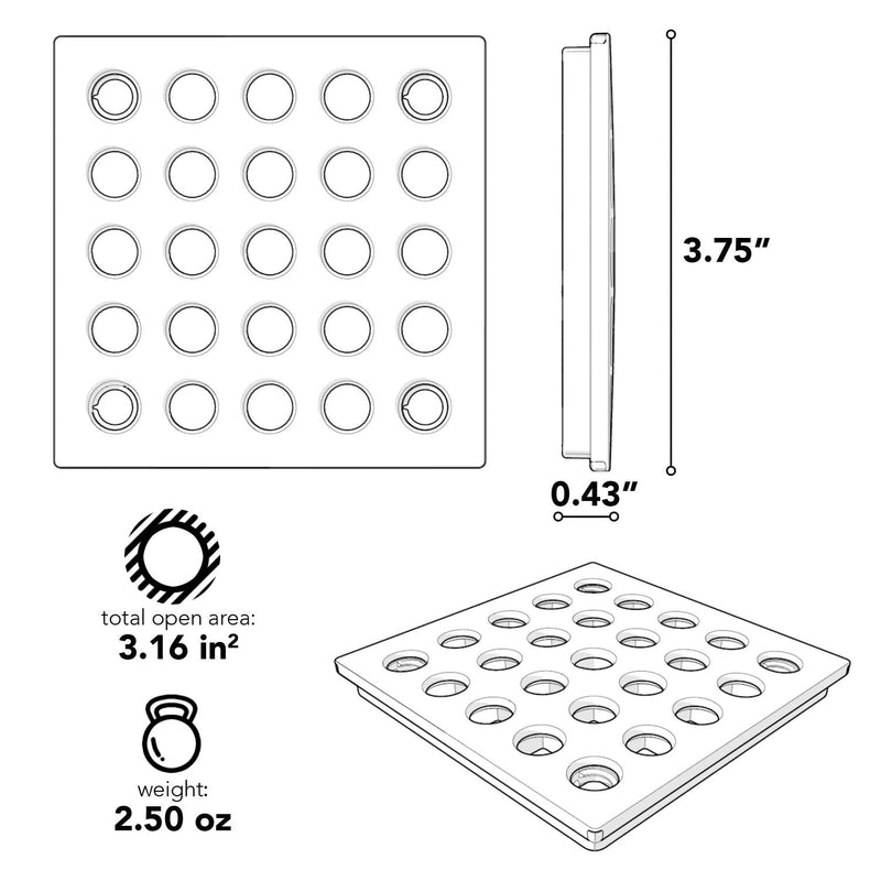 Ebbe E4410 Square Shower Drain Grate, Satin Nickel