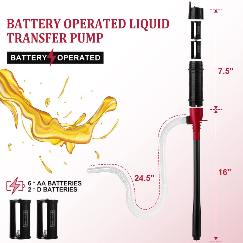 BOYISEN Battery Operated Liquid Transfer Pump - Electric Water Fuel Transfer Pump for Gasoline Diesel Oil, 2.2 Gallons per Min, Battery Power Siphon Pump Red