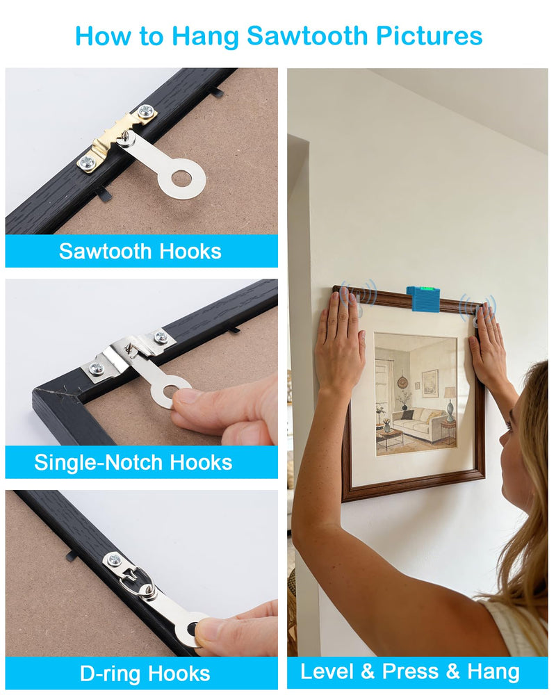 Picture Hanging Kit with Level, Upgraded Picture Hanging Tool, 86Pcs Picture Hangers with Heavy Duty Picture Hanging Hooks, Sawtooth, Wire, Nails, Wall Hangers for Frame, Painting, Art, Photo Bule Set
