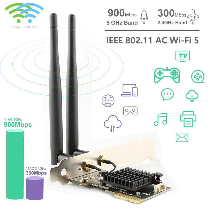 Ubit AC1200 PCIe WiFi Card for PC with BT 4.2 | Dual Band Wireless Network Adapter WiFi Card with Heat Sink Technology | for Gaming, Browsing, Streaming etc WIE7265D+BT4.2