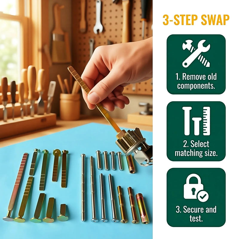 21-Piece Thick Door Extension Kit, Adjustable Deadbolt Tailpiece Set | Fits SC1 SC4 KW1 Keyways, For 1–4 Inch Doors, Long Screws Included, Door Lock Repair Parts