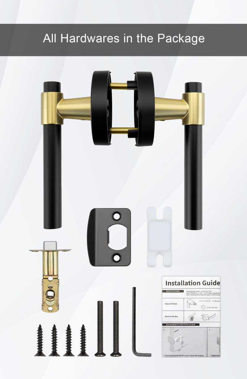 Goldenwarm 1 Pack Black and Gold Passage Door Handle, Matte Black Closet Door Handle, Black and Gold Interior Lever Door Handles for Hallway, Closet