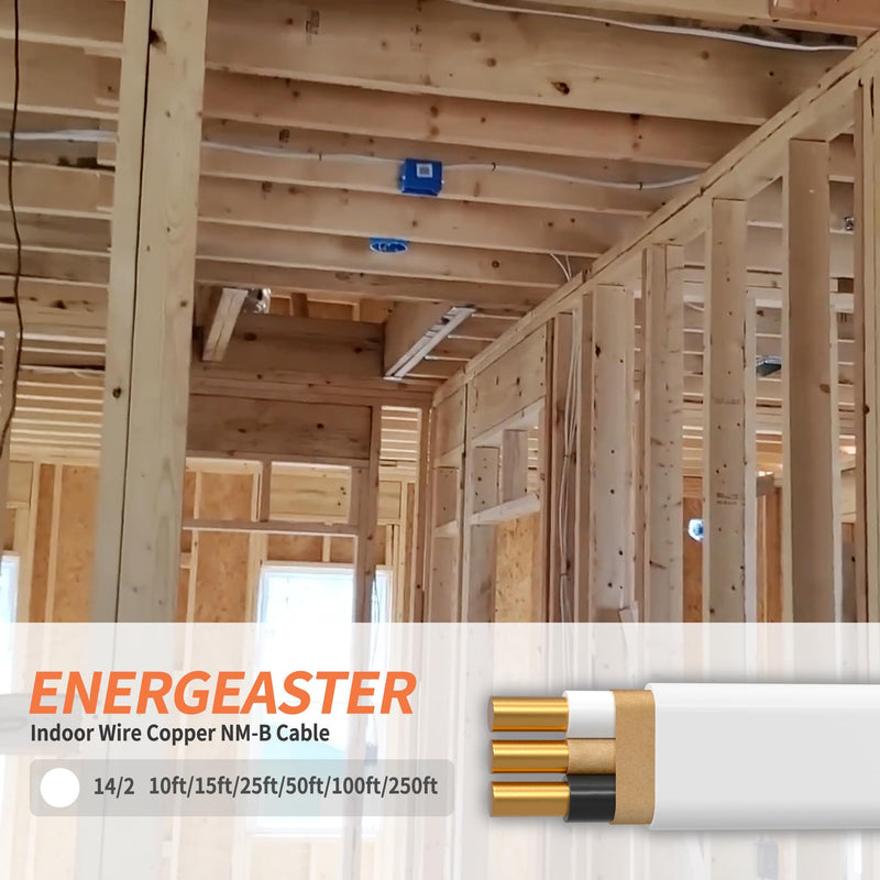 Energeaster Solid Indoor 14/2 W/G NMB Cable 25ft Coil，Electrical Wire 14 Gauge Wire 2 Conductors Non-Metallic with Ground Wire(White) 2x14AWG-White