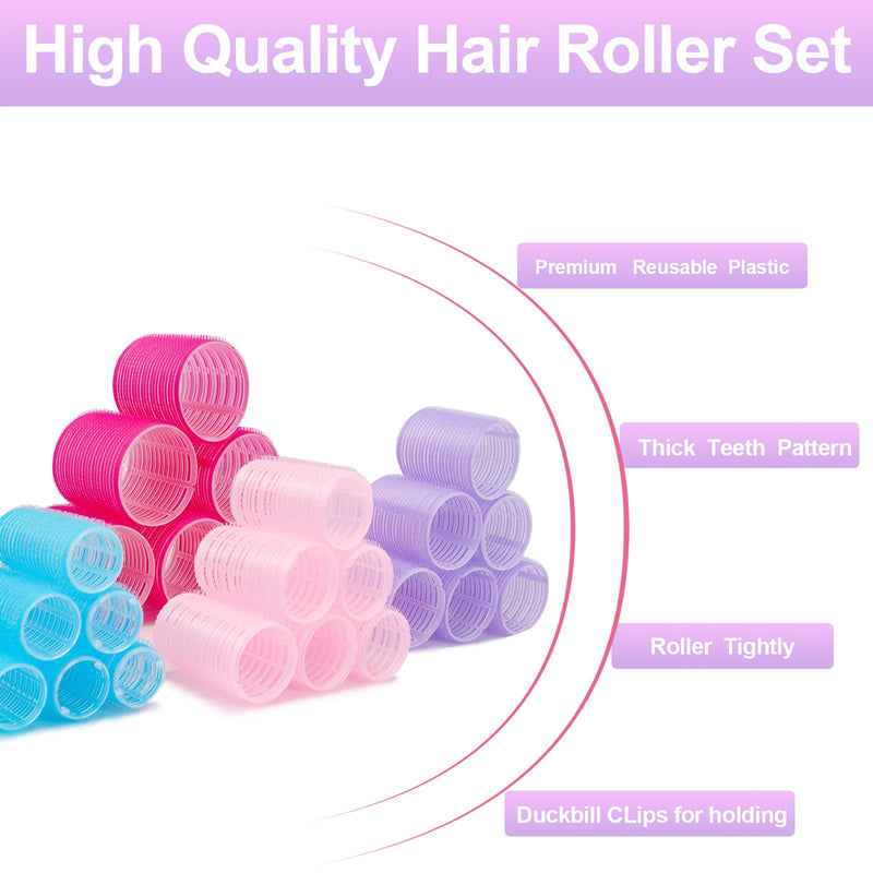 54 PCS Hair Rollers with Clips, Rollers for Hair, With Clips-Jumbo Large Medium Small Rollers,for All Hair Lengths DIY Hairdressing (Multicolor) (Pack of 2) Extra Large, Large, Medium, Small (Pack of 2)