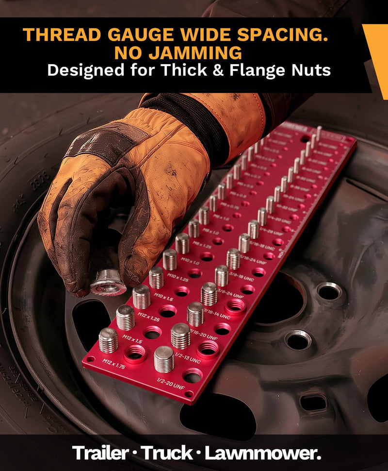 36-Size Nut and Bolt Thread Checker, 20 SAE & 16 Metric Thread Gauge, Thread Checker Standard and Metric, Bolt Size Finder Tool for Nuts, Bolts, Screws, Wall Mounted Identifier Gauge 36 Thread Checker-36R