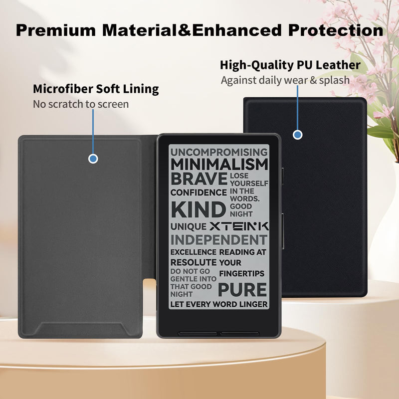 Magnetic Folio Case for Xteink X4 eReader 4.3", Slim Lightweight Premium PU Leather Cover with Magnetic Closure (Rock Black) Rock Black