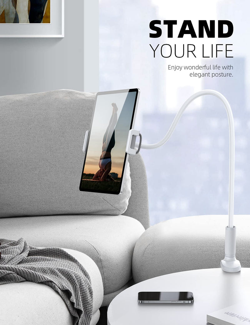 Lamicall Gooseneck Tablet Mount Holder for Bed Flexible Tablet Arm Clamp for Bed Compatible with Pad Pro 10.5, Air 9.7, Mini 7.9, Galaxy Tabs, Switch, More 4.7-11" Device - White