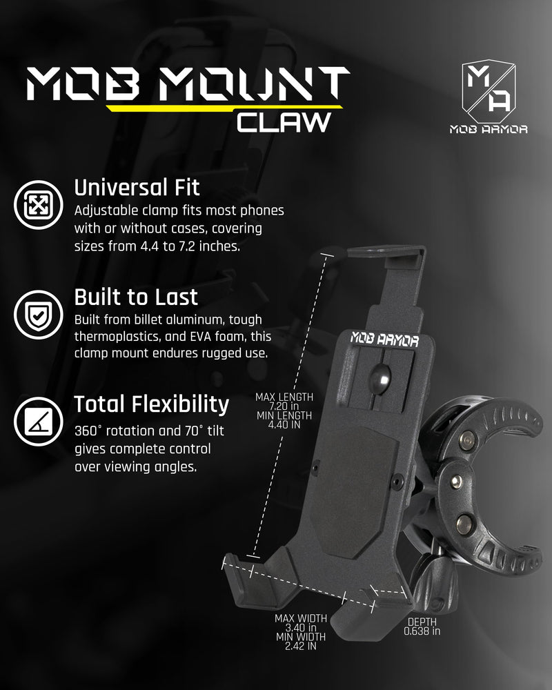 Mob Armor Mob Mount Claw Phone Mounting Clamp, Large, Black | 360° Rotation, Universal Mount Clamp for Motorcycle, Jeep, Dirt Bike, Car, ATV, Boat, Truck & Emergency Vehicles