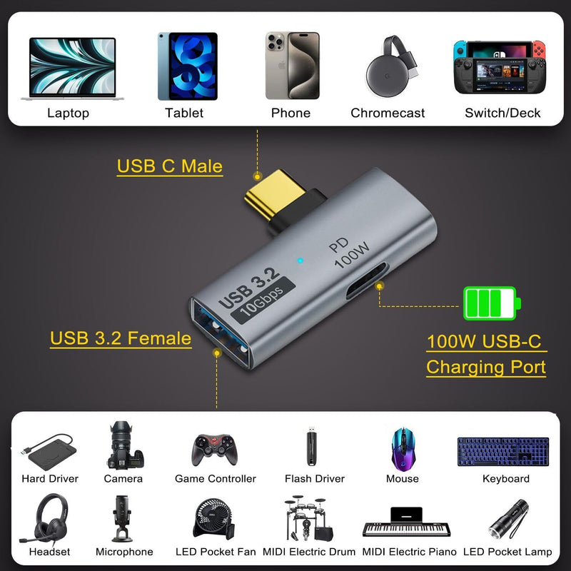 USB C to USB 3.2 OTG Adapter with 100W Charing, 2 in 1 USB C to USB Camera Adapter for iPhone 15, USB C OTG Adapter for iPhone 15, iPad Pro, Macbook to connect Camera, U Disk, Keyboard, Mouse