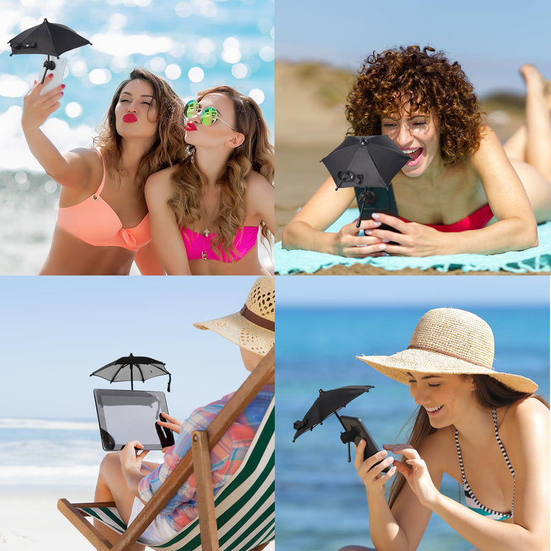 Phone Umbrella for Sun Cell Phone Umbrella with Universal Adjustable Piggy Suction Cup Stand, Outdoor Anti-Reflective Cell Phone Umbrella Sun Shade with Flexible Angle Change for All Phones Black