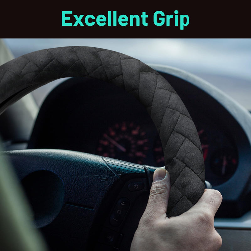 18 Inch Truck Steering Wheel Cover Velvet Wheel Semi-Truck Comfy Grip Cover Anti Slip Car Accessory, Fits Rv, Big Rig and Classic Car (Black, Fashion Style) Black