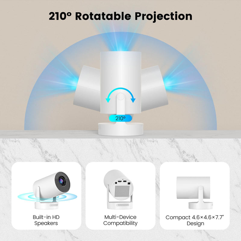Mini Projector with WiFi and Bluetooth | 4K 1080P 170 ANSI Auto Keystone Correction | 210° Rotatable Portable Projector | 25"-110" Screen Video Projector for Smartphone/Laptop/PC HY300Ultra