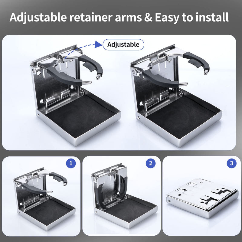 Stainless Steel Adjustable Folding Cup Drink Holders Marine/Boat/Caravan/car (Cup Holder (2pcs))