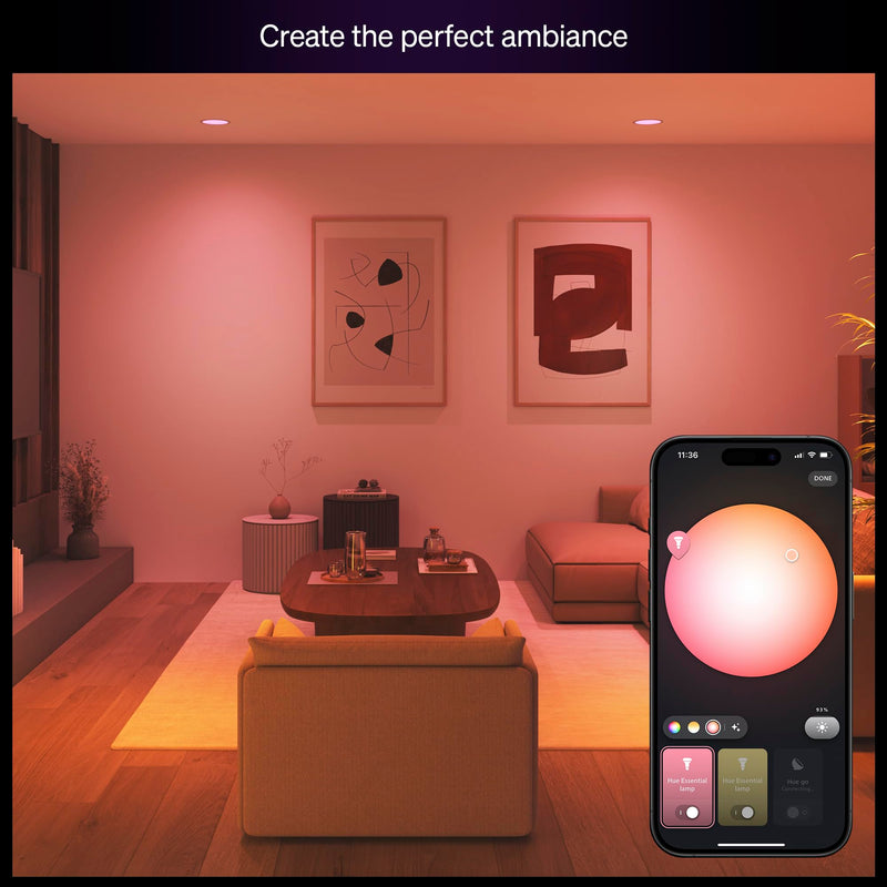 PHILIPS Hue Essential Smart LED BR30 Bulb 2-Pack, White and Color Ambiance, E26, 7.2W, 2200K-6500K, 650 Lumens, Dimmable LED Bulbs, Works with Alexa, Google Assistant, Apple Home 2 Pack