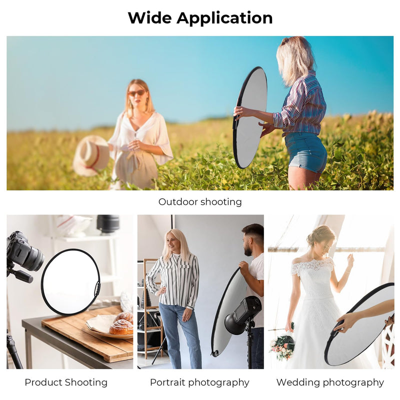 K&F CONCEPT 5-in-1 Light Reflector with Grip 22"(60cm) Photography Diffuser Collapsible Portable for Studio and Outdoor Lighting Gold Silver White Black Translucent 22'' (60cm)