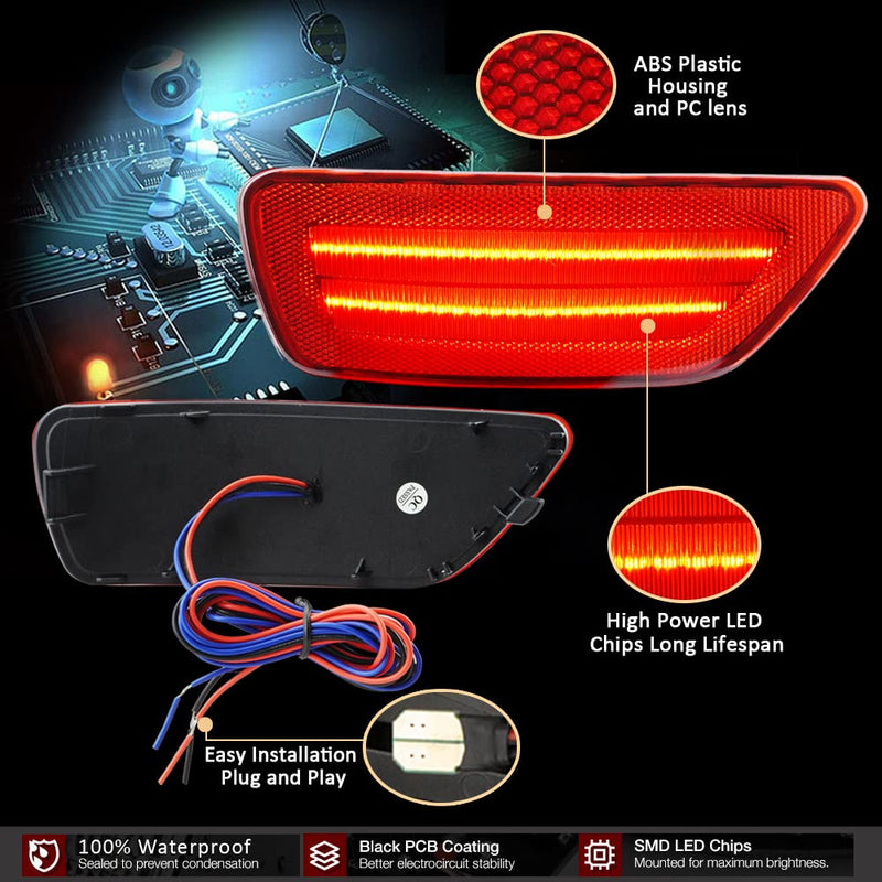 [AUSTRALIA] - D-Lumina Rear Bumper LED Reflectors Light Assembly Brake Light Fog Light Kit Compatible with Je-ep Grand Cherokee, Compass, Patriot ＆ Dodge Journey, Rear Bumper Reflector Lights Red Lens, Pack of 2
