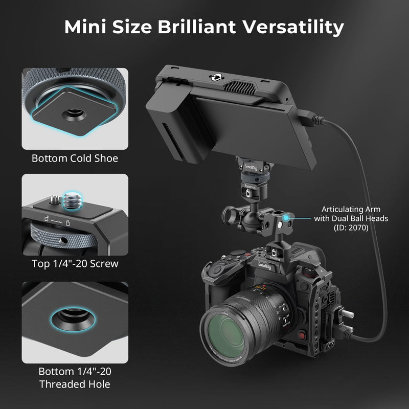 SmallRig Camera Monitor Mount Lite with Cold Shoe, Swivel 360° and Tilt 180° Holder for Field Monitor, LED, Flash and Video Shooting Photography Accessories, Max Load Capacity of 90° Tilt 3.2kg