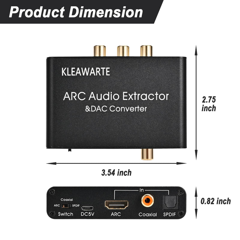 HDMI ARC Adapter ARC Audio Extractor ARC HDMI SPDIF/Optical Coaxial to Stereo Audio SPDIF Coaxial L/R 3.5mm Jack for TV 192KHz Digital to Analog Converter DAC Converter