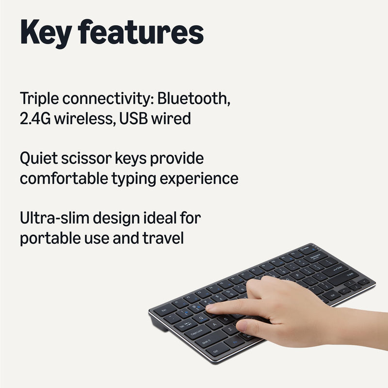 Amazon Basics Tablet Wireless Keyboard, Portable Compatible w/PC, MacOS, Laptop, Smartphone, Tablet