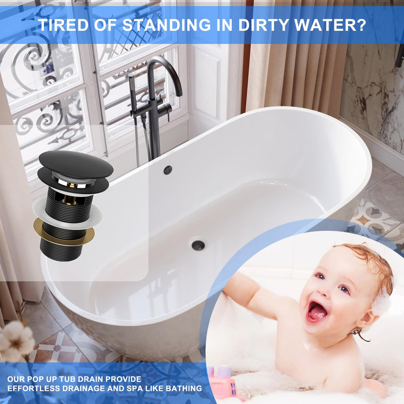 Pop-up Drain for Freestanding Tub, Black Free Standing Bathtub Drain Stopper Fits Most Freestanding Tubs, CUPC Certification (Matte Black) Matte Black