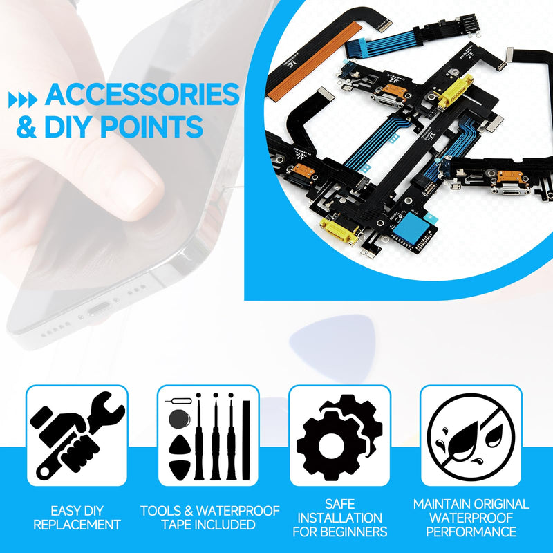 for iPhone 12/12 Pro Lightning Charging Port Replacement Black Dock Connector Flex Cable Assembly with Waterproof Tape & Tool Kit A2172 A2402 A2404 A2403 A2341 A2406 A2407 A2408 (Red) Red