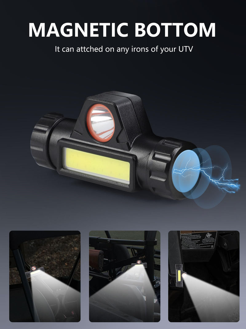 UTV Dome Light – Rechargeable UTV Cage Roof Lights, Universally fit Polaris Can-Am Yamaha Arctic Cat Kawasaki as UTV Spot Light, Reading Light, Work Light, Waterproof & Durable (2pcs) 2