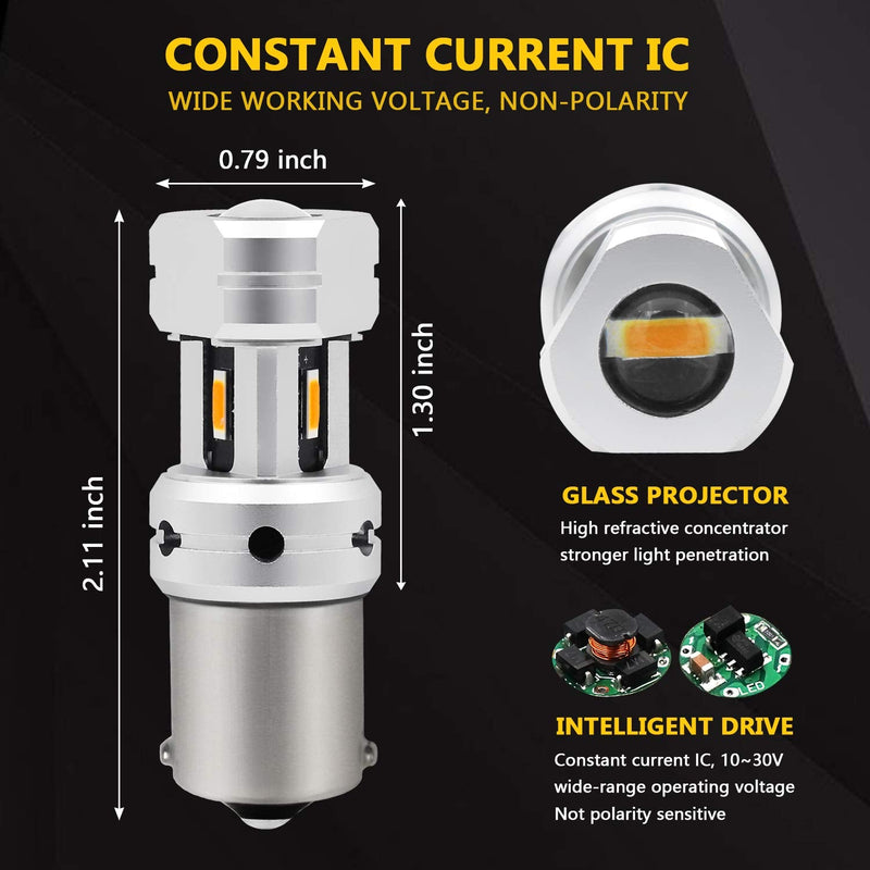 PHINLION 3600 Lumens 1156 7506 Amber LED Turn Signal Light Bulbs Super Bright P21W 1141 2396 7506 LED Bulb for Car Truck Motorcycle RV Blinker Lights, Amber Yellow
